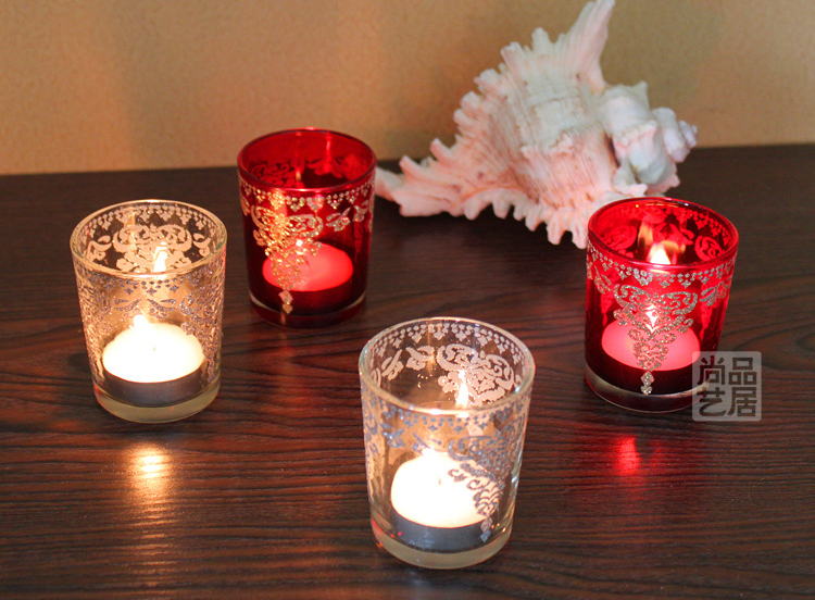 Red Silver European Romantic Tass Glass Candlestick Bar Party Wedding Props