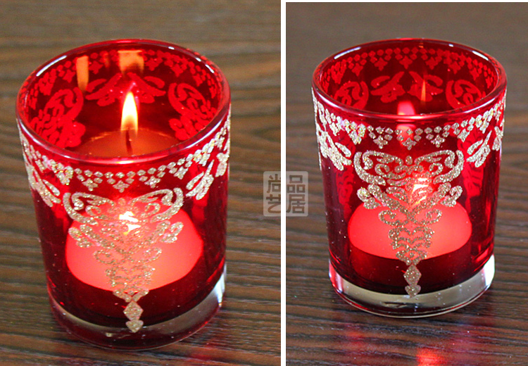 Red Silver European Romantic Tass Glass Candlestick Bar Party Wedding Props