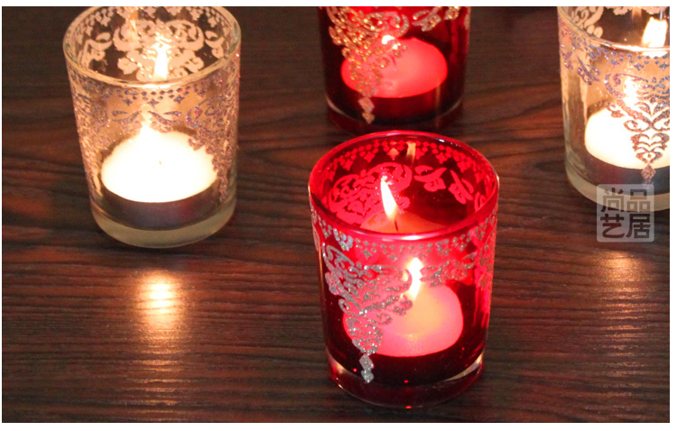 Red Silver European Romantic Tass Glass Candlestick Bar Party Wedding Props