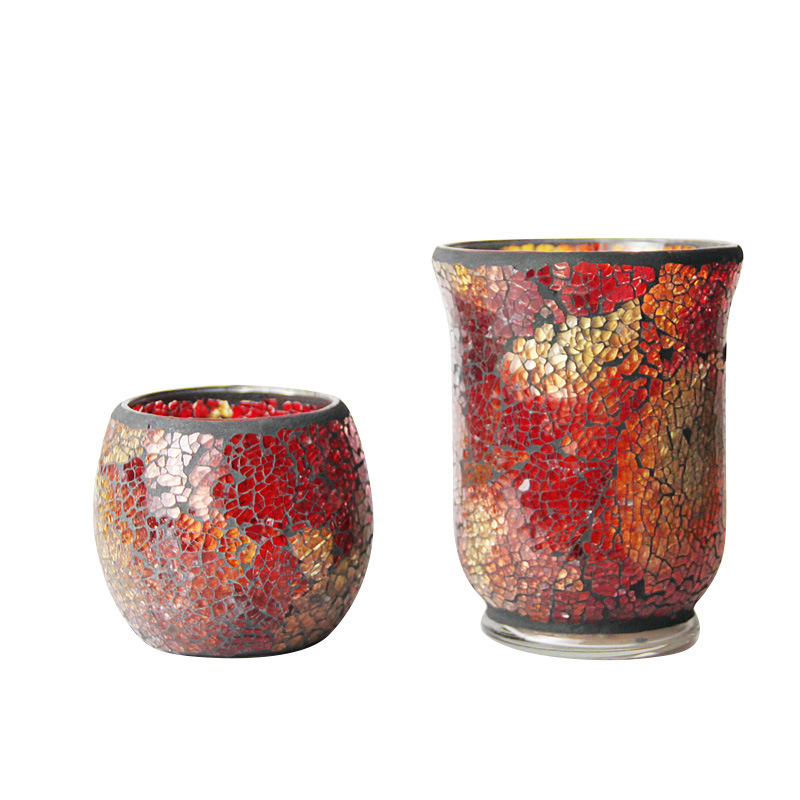 European Style Orange Red Handmade Mosaic Glass Candlestick Modern Home Romantic Candlelight Dinner Ornament Furnishing