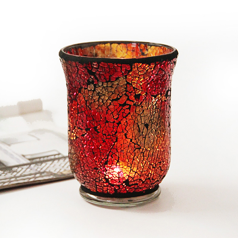 European Style Orange Red Handmade Mosaic Glass Candlestick Modern Home Romantic Candlelight Dinner Ornament Furnishing