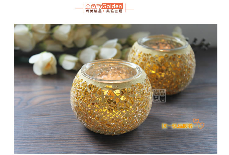 European-Style Golden Mosaic Glass Candlestick Romantic Candlelight Dinner Confession Gift Bar Decoration Decoration Props
