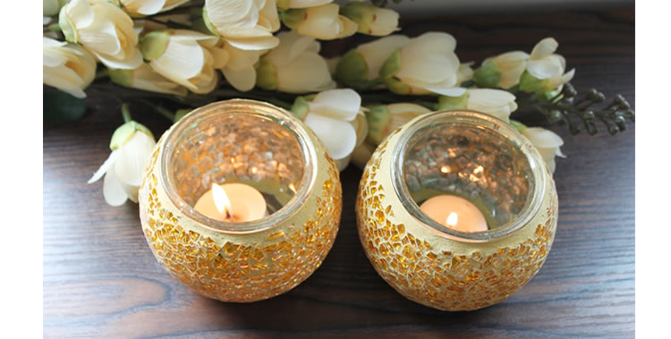 European-Style Golden Mosaic Glass Candlestick Romantic Candlelight Dinner Confession Gift Bar Decoration Decoration Props