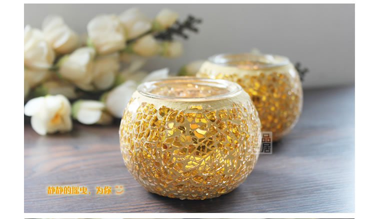 European-Style Golden Mosaic Glass Candlestick Romantic Candlelight Dinner Confession Gift Bar Decoration Decoration Props