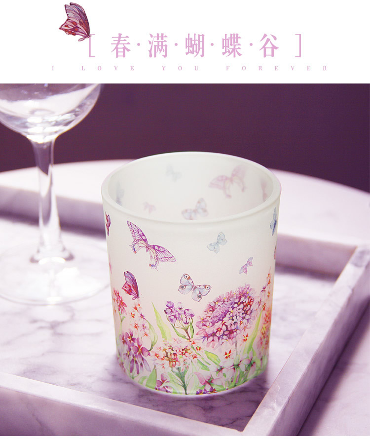 New Romantic Purple Butterfly Printed Glass Candlestick Ornament Furnishing DIY Incense Candle Empty Cup New Romantic Purple Butterfly Printed Glass Candlestick Ornament Furnishing DIY Incense Candle Empty Cup
