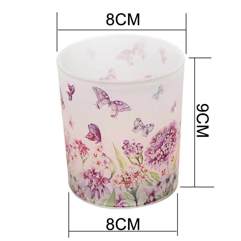New Romantic Purple Butterfly Printed Glass Candlestick Ornament Furnishing DIY Incense Candle Empty Cup