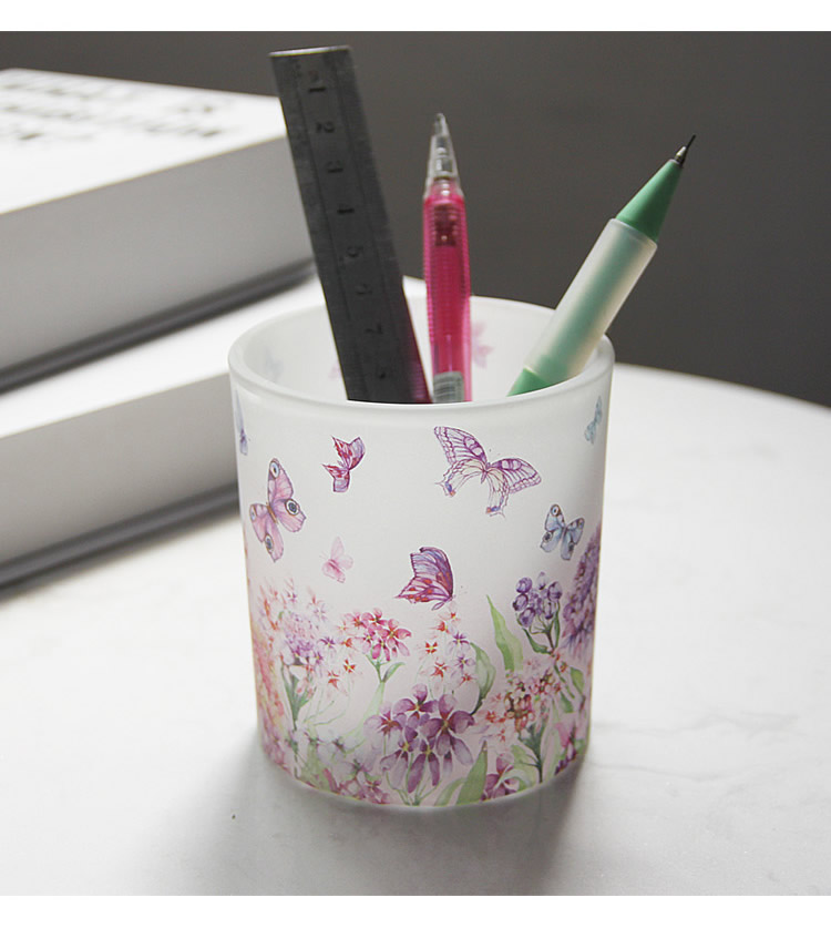 New Romantic Purple Butterfly Printed Glass Candlestick Ornament Furnishing DIY Incense Candle Empty Cup New Romantic Purple Butterfly Printed Glass Candlestick Ornament Furnishing DIY Incense Candle Empty Cup