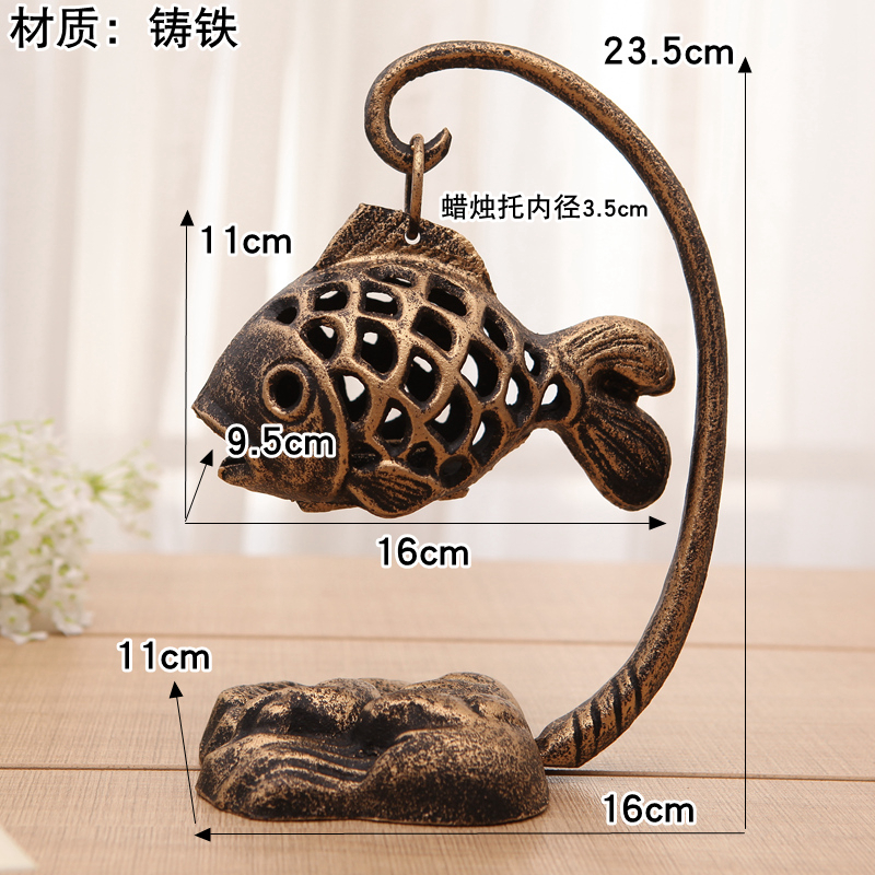 Cast Iron Fish Lamp Aromatherapy Stove Personality Retro Iron Art Candlestick Pendant Accessories and Decorations Creative Gift