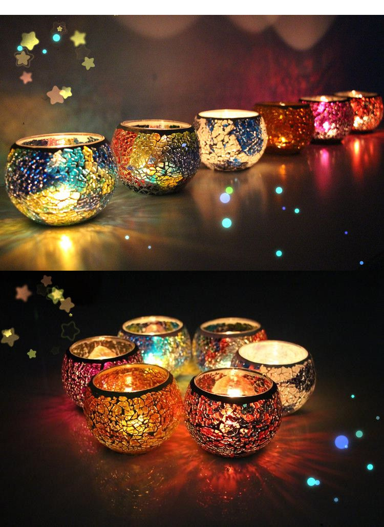 Crack European Mosaic Glass Candlestick Romantic Candlelight Cafe Bar Decoration Crack European Mosaic Glass Candlestick Romantic Candlelight Cafe Bar Decoration