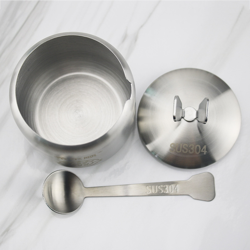 304 Thickened Stainless Steel Spice Jar round Pepper Oil Sugar Salt Spice Kitchen Seasoning Tank Kitchen Supplies