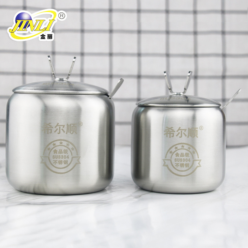 304 Thickened Stainless Steel Spice Jar round Pepper Oil Sugar Salt Spice Kitchen Seasoning Tank Kitchen Supplies
