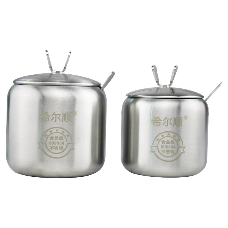 304 Thickened Stainless Steel Spice Jar round Pepper Oil Sugar Salt Spice Kitchen Seasoning Tank Kitchen Supplies