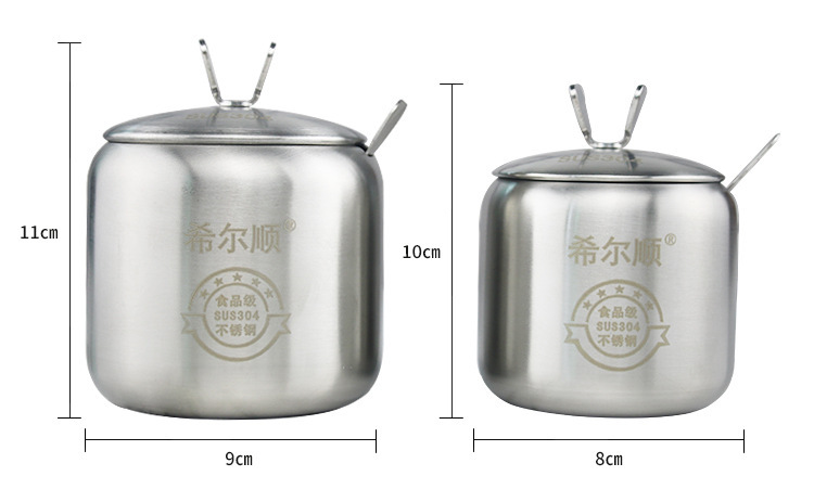 304 Thickened Stainless Steel Spice Jar round Pepper Oil Sugar Salt Spice Kitchen Seasoning Tank Kitchen Supplies