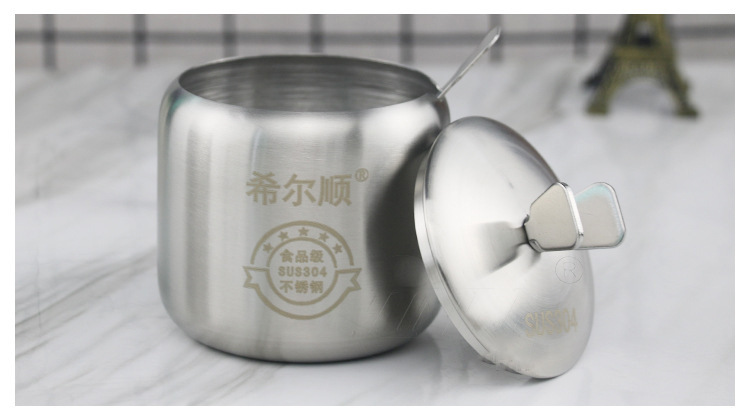 304 Thickened Stainless Steel Spice Jar round Pepper Oil Sugar Salt Spice Kitchen Seasoning Tank Kitchen Supplies
