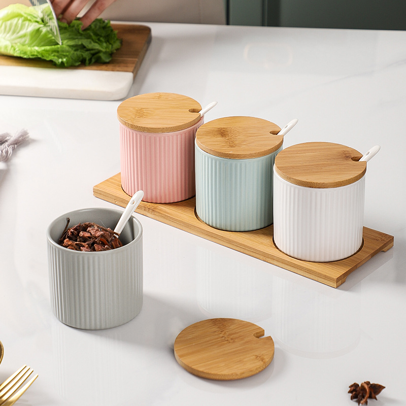 Household Ceramic Seasoning Jar Seasoning Box Condiment Bottle Cans Macaron Salt Jar Pepper Kitchen Supplies Set
