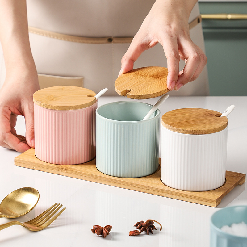 Household Ceramic Seasoning Jar Seasoning Box Condiment Bottle Cans Macaron Salt Jar Pepper Kitchen Supplies Set