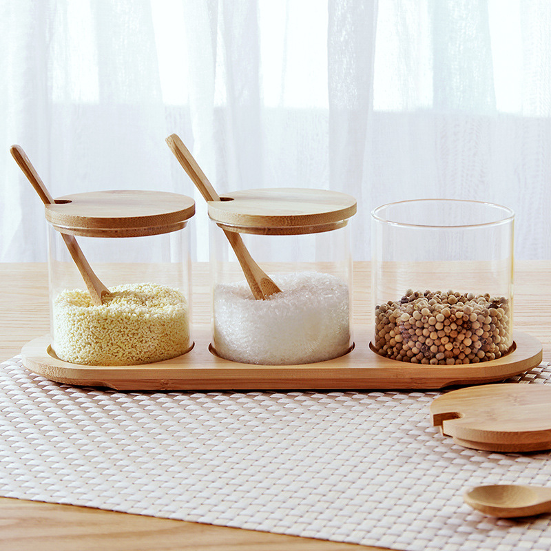 Borosilicate Glass Seasoning Jar Glass Salt Jar Set Kitchen Pepper Seasoning Box Household Glass Condiment Dispenser