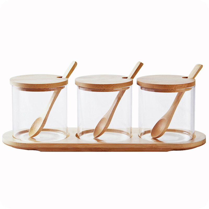 Borosilicate Glass Seasoning Jar Glass Salt Jar Set Kitchen Pepper Seasoning Box Household Glass Condiment Dispenser