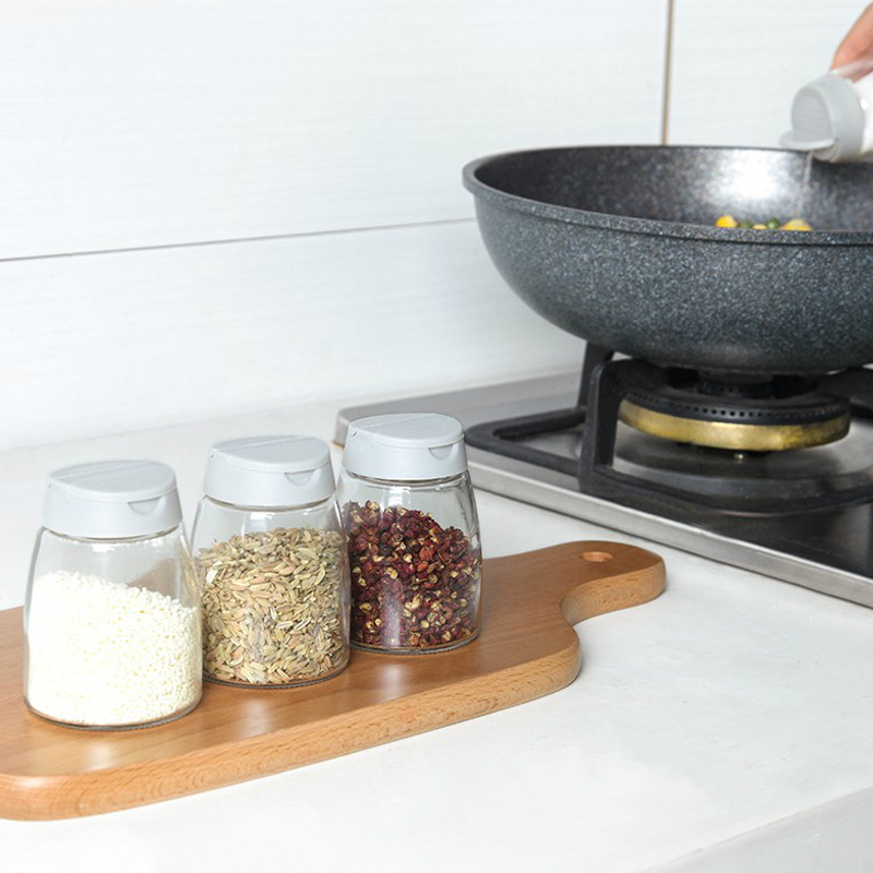 Glass Condiment Bottle Double-Opening Seasoning Jar with Lid Household Seasoning Containers Four-Piece Kitchen Pepper Salt Jar