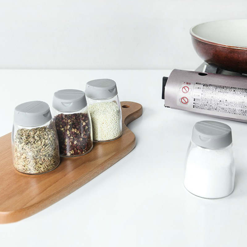 Glass Condiment Bottle Double-Opening Seasoning Jar with Lid Household Seasoning Containers Four-Piece Kitchen Pepper Salt Jar