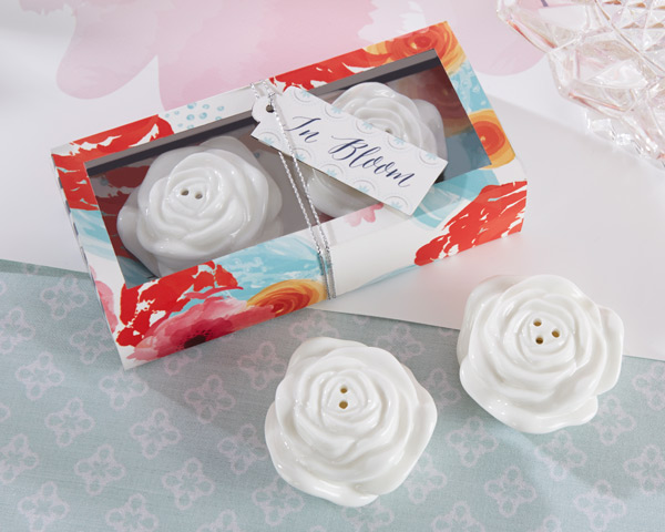Bridal Shower Souvenirs &#034;In Bloom&#034; Ceramic Flower Salt and Pepper Shakers Wedding Favors and Gifts 