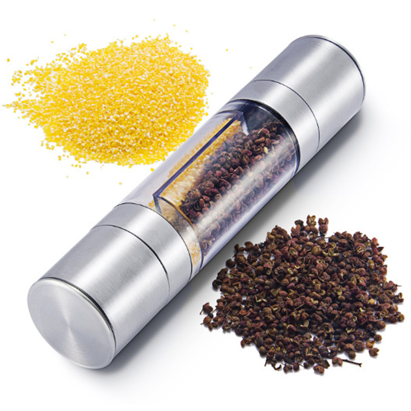 Stainless Steel Manual Pepper Grinder Household Portable Sea Salt Black Pepper Double-Headed Grinder