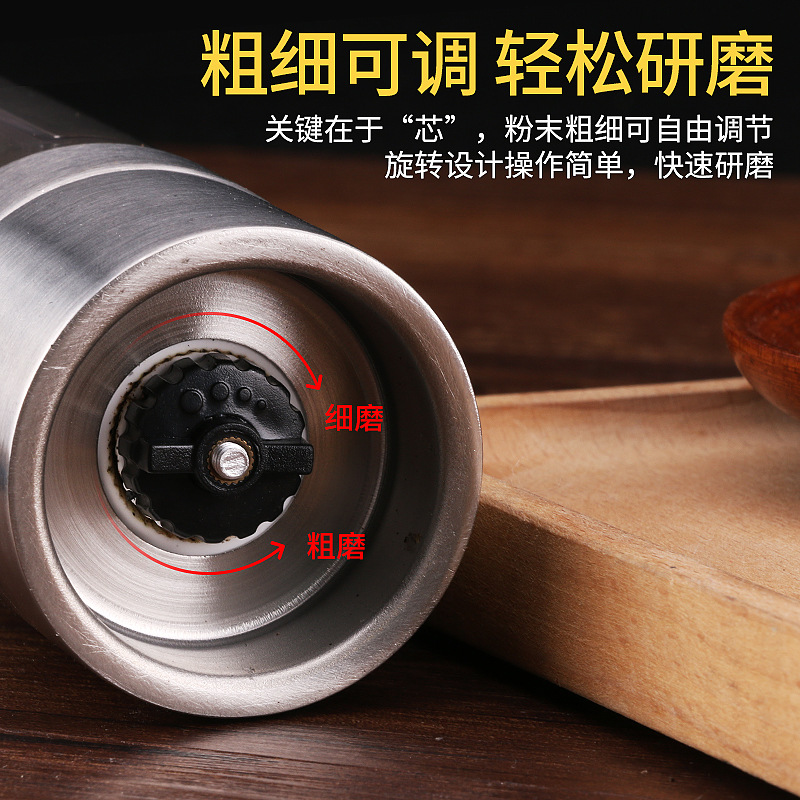 Stainless Steel Manual Pepper Grinder Household Portable Sea Salt Black Pepper Double-Headed Grinder
