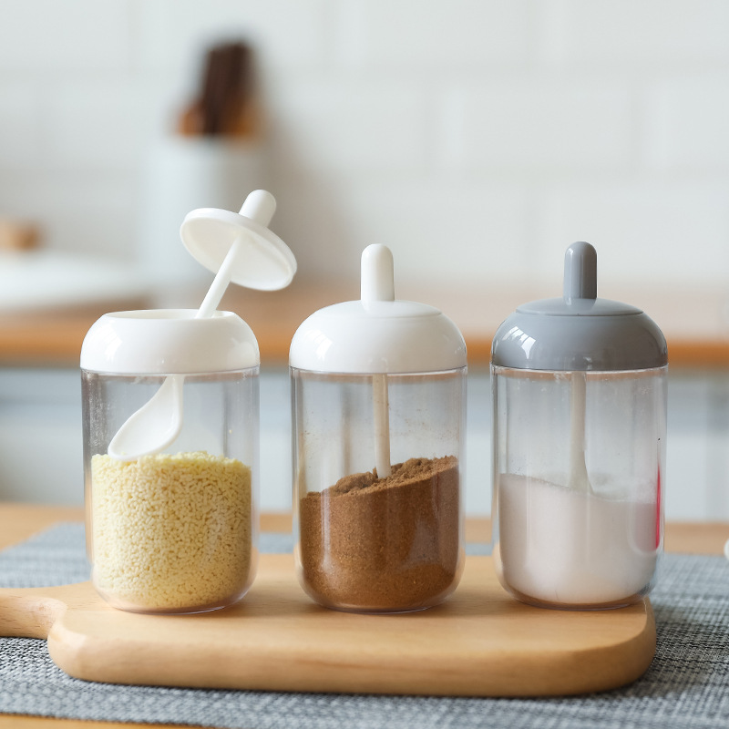 TM Simple New Kitchen round Seasoning Jar with Spoon Spice Jar Pepper Seasoning Box Home Salt Shaker Grinding