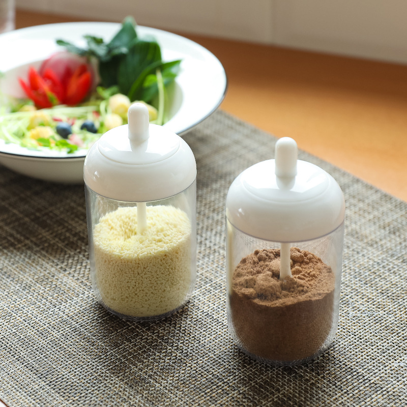 TM Simple New Kitchen round Seasoning Jar with Spoon Spice Jar Pepper Seasoning Box Home Salt Shaker Grinding