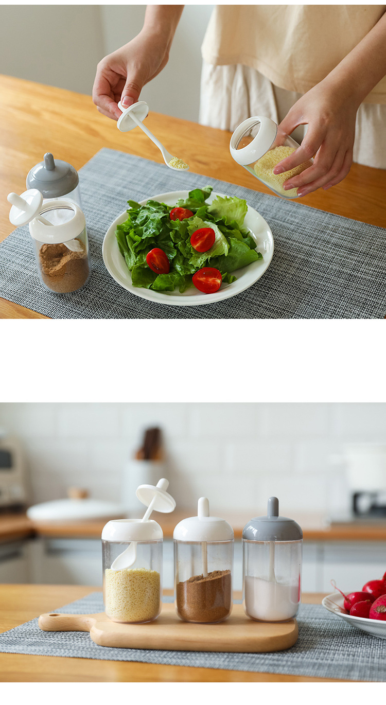 TM Simple New Kitchen round Seasoning Jar with Spoon Spice Jar Pepper Seasoning Box Home Salt Shaker Grinding TM Simple New Kitchen round Seasoning Jar with Spoon Spice Jar Pepper Seasoning Box Home Salt Shaker Grinding