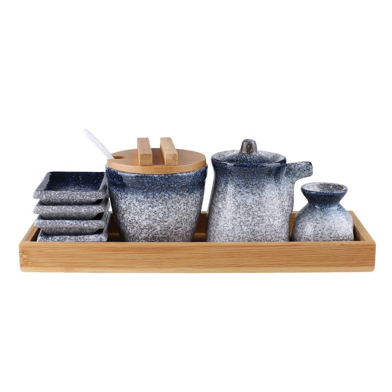 Japanese-Style Restaurant Commercial Ceramic Salt Jar Pepper Jar Soy Sauce Bottle Small Vinegar Pot Seasoning Jar Combination Set Seasoning Box