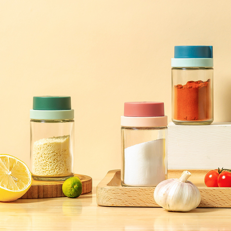 Glass Rotating Kitchen Spice Jar Household Pepper Barbecue Soy Sauce Vinegar Seasoning Bottle Salt Jar Japanese-Style Seal Seasoning Box