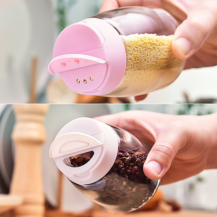 Double-Opening Seasoning Bottle Glass BBQ Seasoning Bottle Household Kitchen Pepper Salt Jar Seasoning Bottle Seasoning Can Set