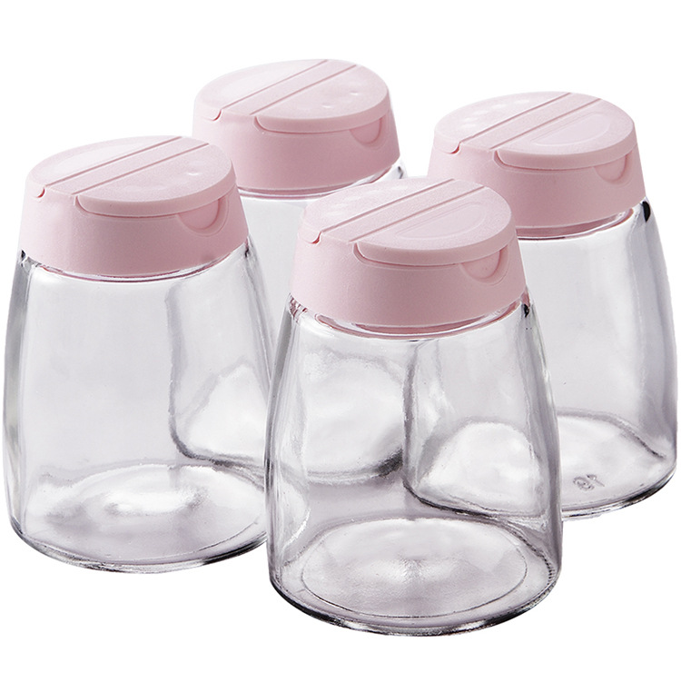 Double-Opening Seasoning Bottle Glass BBQ Seasoning Bottle Household Kitchen Pepper Salt Jar Seasoning Bottle Seasoning Can Set