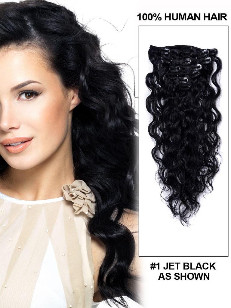 20&#034;  17CLIPS IN DEEP WAVE HUMAN HAIR EXTENSION 70G 