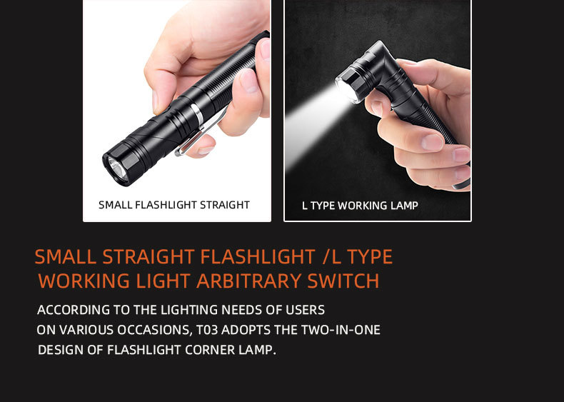 New LED Small Flashlight USB Rechargeable Household Outdoor L-Type Work Light Magnet Corner Power Torch