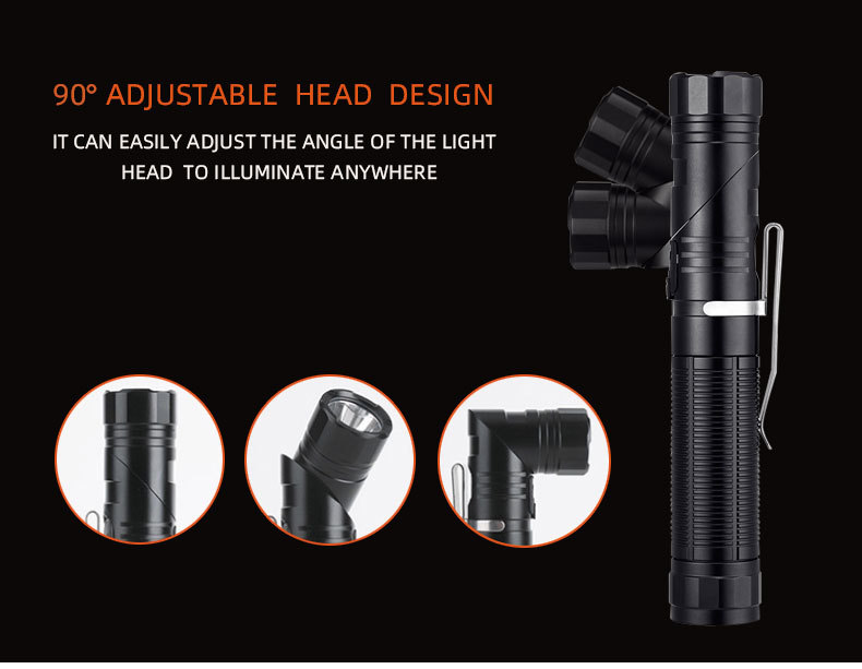 New LED Small Flashlight USB Rechargeable Household Outdoor L-Type Work Light Magnet Corner Power Torch