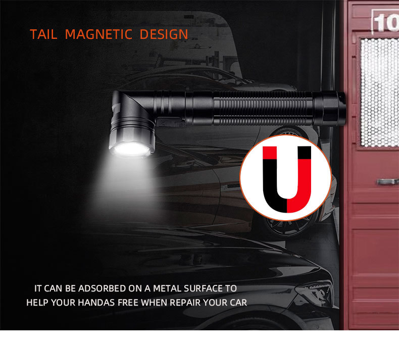 New LED Small Flashlight USB Rechargeable Household Outdoor L-Type Work Light Magnet Corner Power Torch