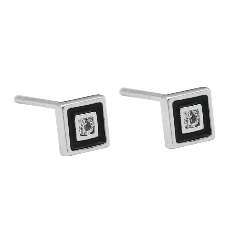 INS Ornament S925 Sterling Silver Niche Personality Square Stud Earrings Drip Glazed Trendy Four-Corner Earrings for Women