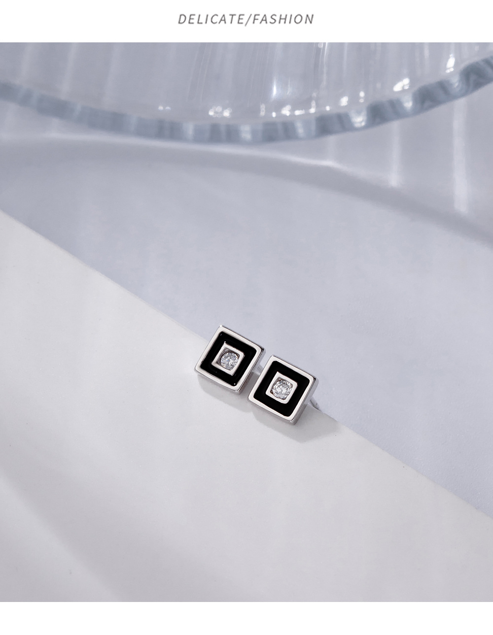 INS Ornament S925 Sterling Silver Niche Personality Square Stud Earrings Drip Glazed Trendy Four-Corner Earrings for Women INS Ornament S925 Sterling Silver Niche Personality Square Stud Earrings Drip Glazed Trendy Four-Corner Earrings for Women