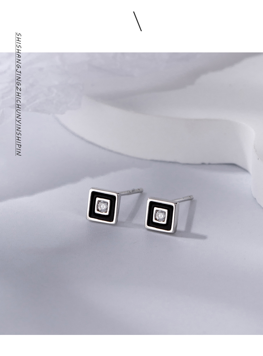 INS Ornament S925 Sterling Silver Niche Personality Square Stud Earrings Drip Glazed Trendy Four-Corner Earrings for Women INS Ornament S925 Sterling Silver Niche Personality Square Stud Earrings Drip Glazed Trendy Four-Corner Earrings for Women