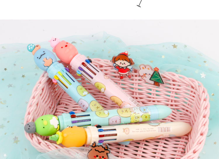 Japanese Corner Creature Tuanzi Big Family Press Ten-Color Ballpoint Pen Trending Cartoon Same Style Girl Student Pen
