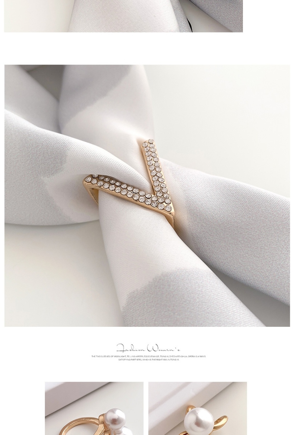 Decorative Scarf Scarf Buckle Women's Clothes Corner Knot Buckle Waist Hem Ring T-shirt Rhinestone Pearl Brooch