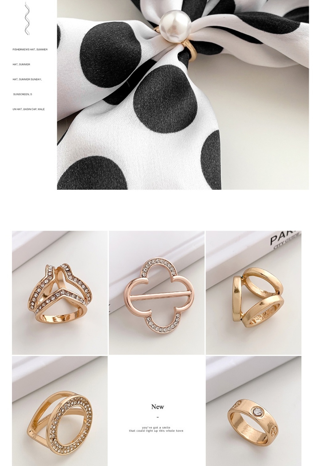 Decorative Scarf Scarf Buckle Women's Clothes Corner Knot Buckle Waist Hem Ring T-shirt Rhinestone Pearl Brooch