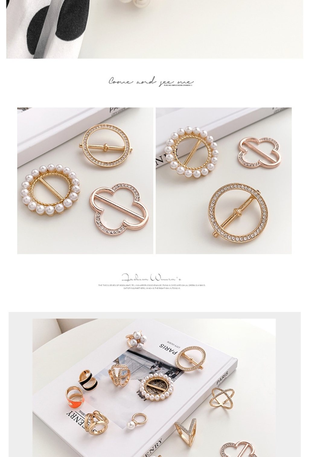 Decorative Scarf Scarf Buckle Women's Clothes Corner Knot Buckle Waist Hem Ring T-shirt Rhinestone Pearl Brooch