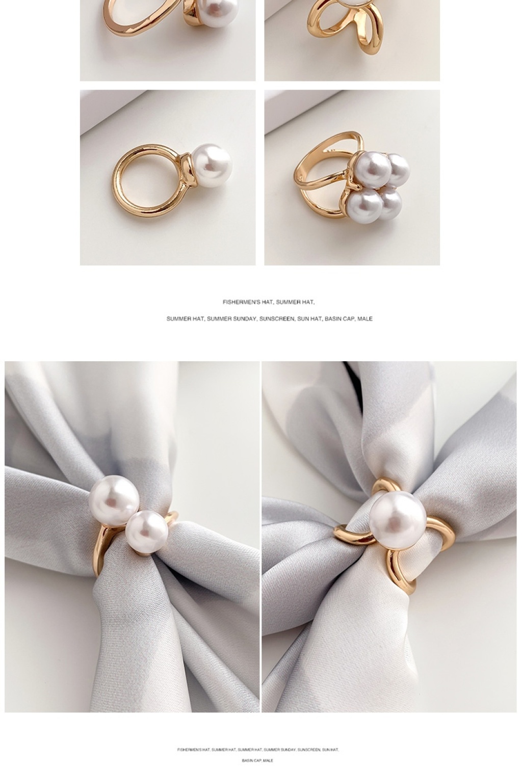 Decorative Scarf Scarf Buckle Women's Clothes Corner Knot Buckle Waist Hem Ring T-shirt Rhinestone Pearl Brooch