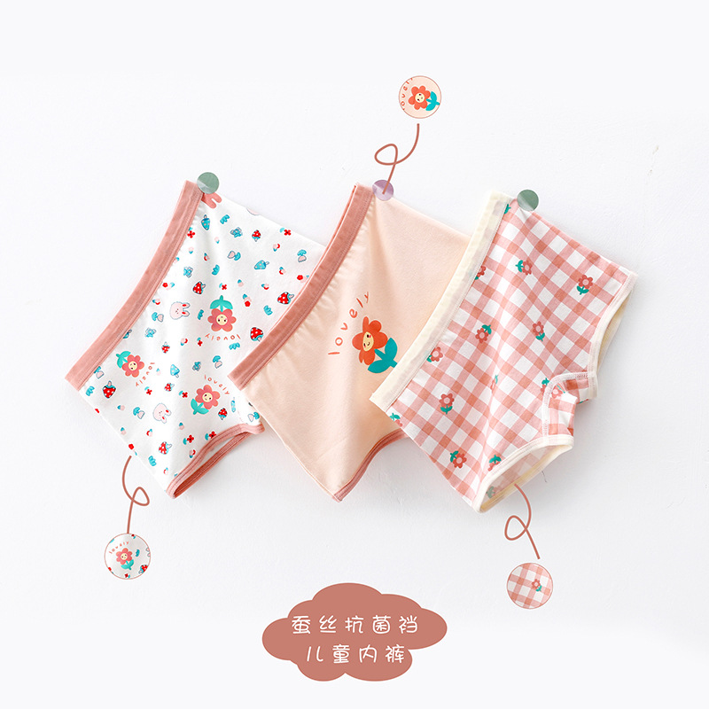 Korean Style Children&#039;s Underwear Women&#039;s Three-Four-Corner Pure Cotton Fresh Medium and Big Children&#039;s Cotton Girls&#039; Shorts Boxer Baby Little Girl