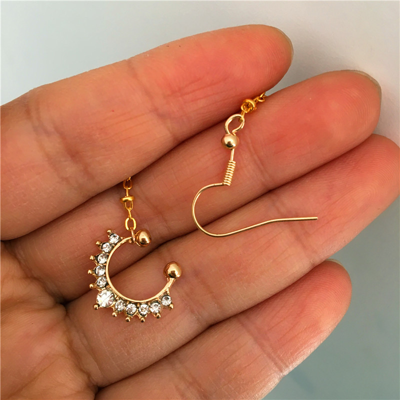 European and American Exaggerated Diamond Metal Fake Nose Ring Non-Perforated Indian Nose Ring with Chain Nose Pad Ear Chain African Ornament