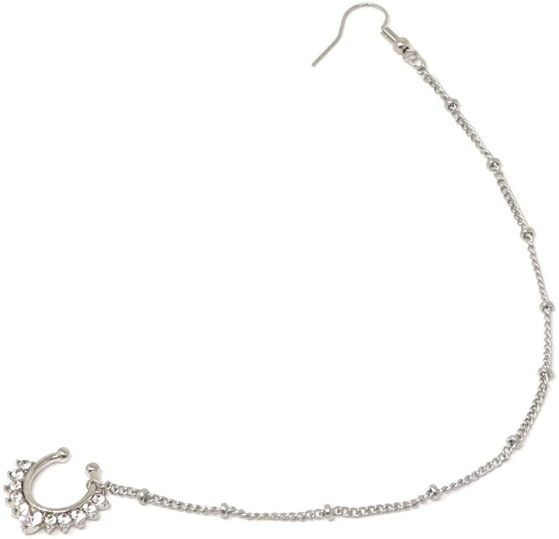 European and American Exaggerated Diamond Metal Fake Nose Ring Non-Perforated Indian Nose Ring with Chain Nose Pad Ear Chain African Ornament