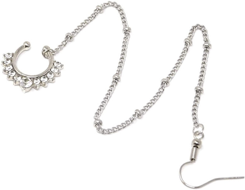 European and American Exaggerated Diamond Metal Fake Nose Ring Non-Perforated Indian Nose Ring with Chain Nose Pad Ear Chain African Ornament